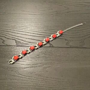 Vintage Star Silver Tone Red Roses Chain Clasp Women Choker